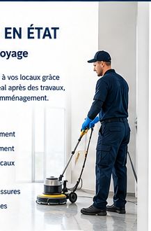 Agent ECOTECH PRO utilisant une monobrosse pour la remise en état d'un local