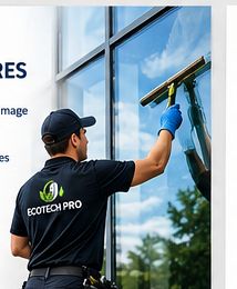 Agent ECOTECH PRO lavant une baie vitrée professionnelle